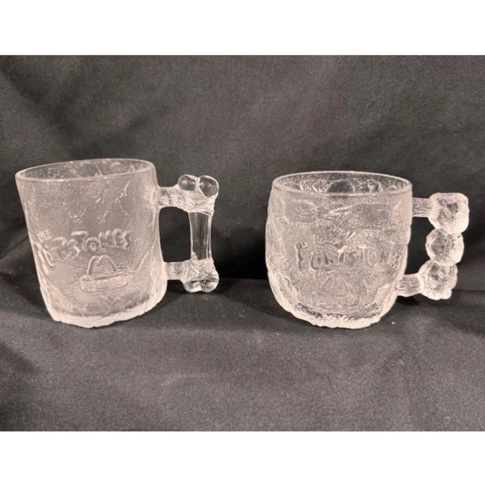 1993 McDonald's Flintstones Frosted Glass Mugs Set of 2 – Fred & Barney – VGC - Picture 2 of 12